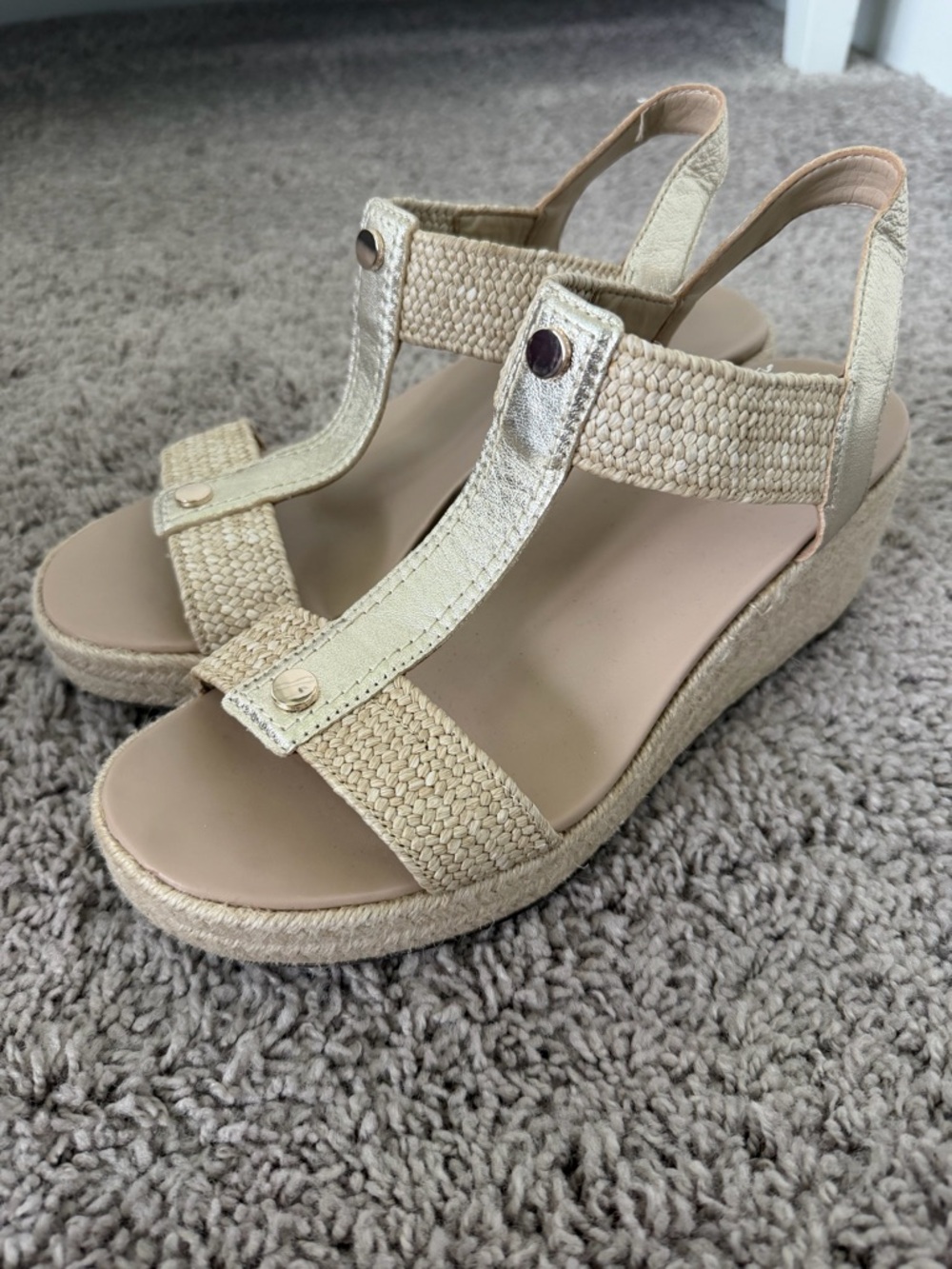 Vionic Calera Espadrille Wedge Sandal in Gold and Tan - Picture 2 of 8